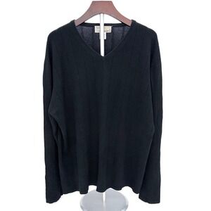 Vintage WEEKENDZ OFF Men's Silk Cashmere Black Ribbed V-Neck Sweater Sz XL